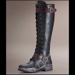 Frye Jenna Cap Toe Tall Double Strap Combat Boots